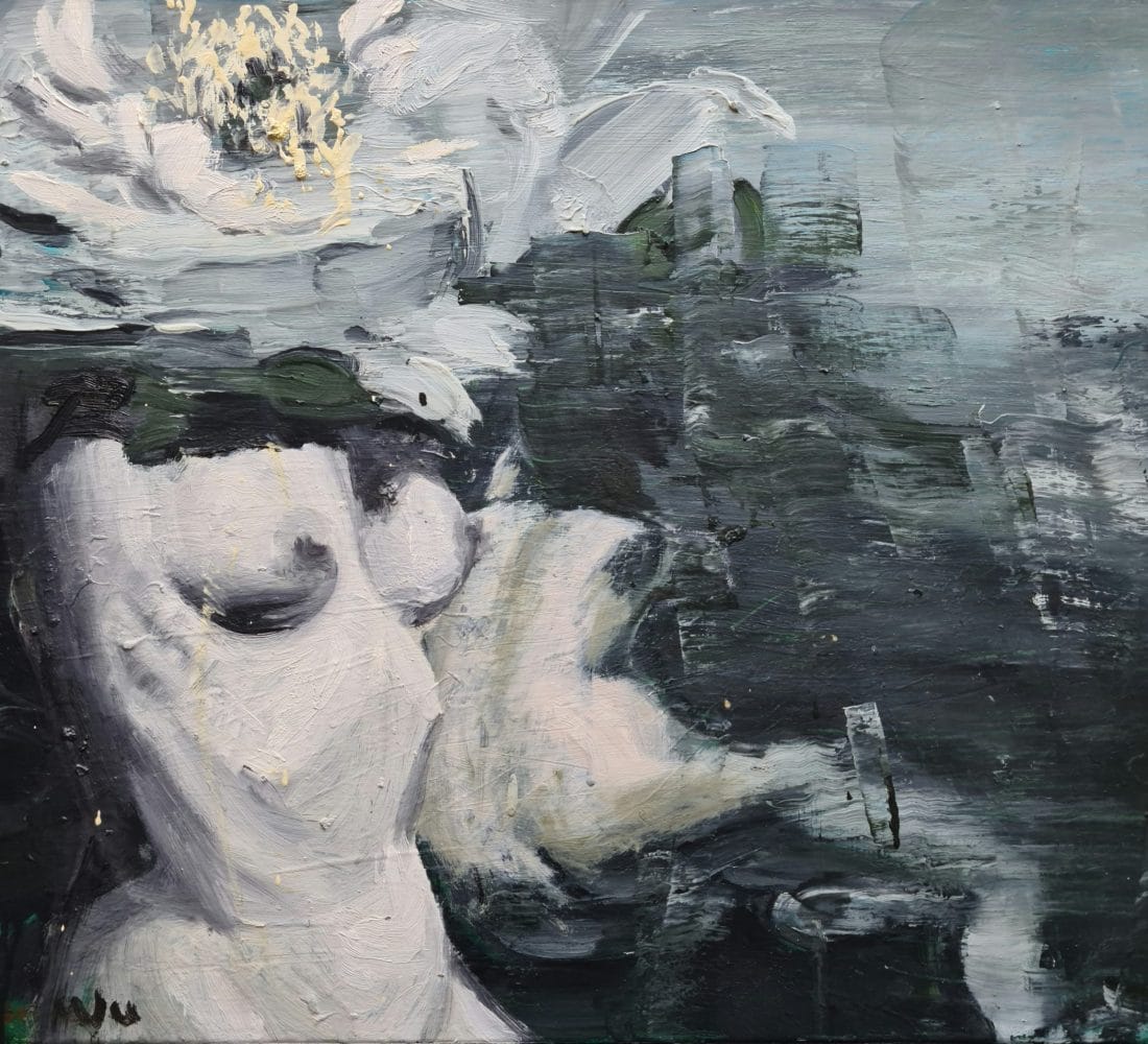"Pensée fleurie", huile sur toile, 50x61cm - série "Élégance"
